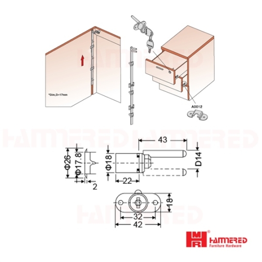 KHÓA TỦ 3 NGĂN HMR 288.19 - Cái
