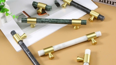 TAY NẮM ĐỒNG THAU KẾT HỢP ĐÁ CẨM THẠCH HIỆN ĐẠI CAO CẤP