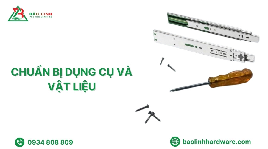 Dụng cụ và vật liệu cần chuẩn bị để lắp ray trượt ngăn kéo