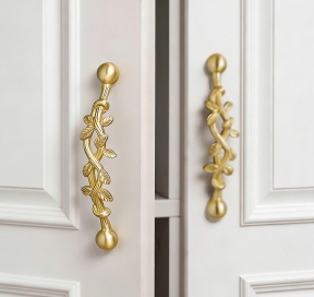 Tay nắm Đồng thau Cành lá  - Màu Đồng Vàng