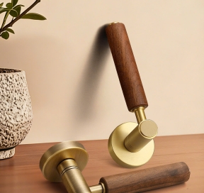 Khoá cửa Phân thể  Đồng Thau Kết hợp Tay cầm Gỗ Walnut -  Mã 72F2122
