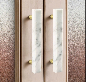 Tay nắm Đồng thau Kết Hợp đá Cẩm thạch MàuTrắng  - Dạng Thanh Vuông 