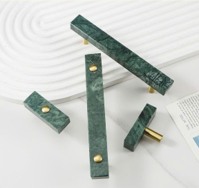 Tay nắm Đồng thau Kết Hợp đá Cẩm thạch Màu Xanh - Dạng Thanh Vuông