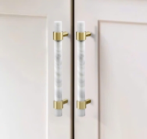 Tay nắm Đồng thau Kết Hợp đá Cẩm thạch Màu Trắng  - Dạng Thanh tròn 