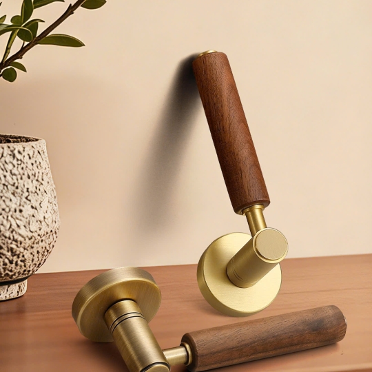 Khoá cửa Phân thể  Đồng Thau Kết hợp Tay cầm Gỗ Walnut -  Mã 72F2122