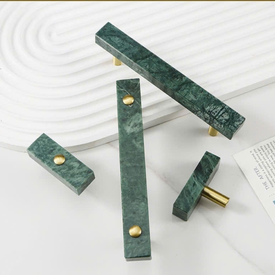 Tay nắm Đồng thau Kết Hợp đá Cẩm thạch Màu Xanh - Dạng Thanh Vuông