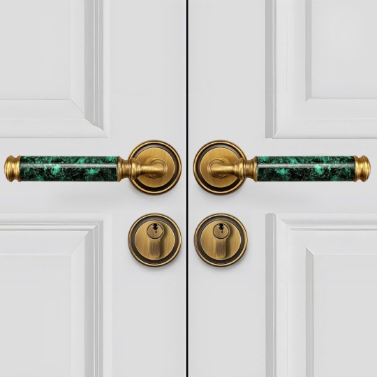  Khoá cửa Đồng thau Kết hợp Đá cẩm thạch - Màu đồng Pháp