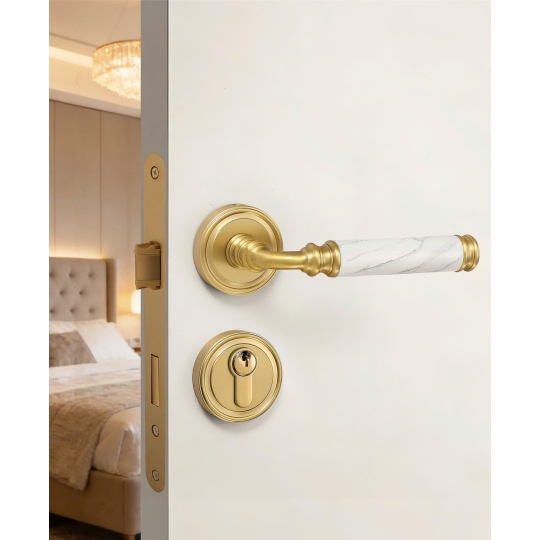  Khoá cửa Đồng thau Kết hợp Đá cẩm thạch Màu trắng