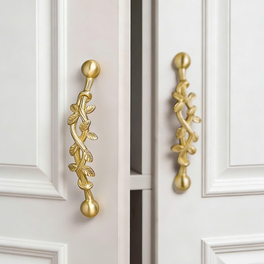 Tay nắm Đồng thau Cành lá  - Màu Đồng Vàng