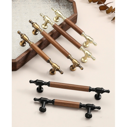 Tay nắm Dạng Đũa mã 5137 - Kết Hợp Gỗ Walnut và  Hợp Kim