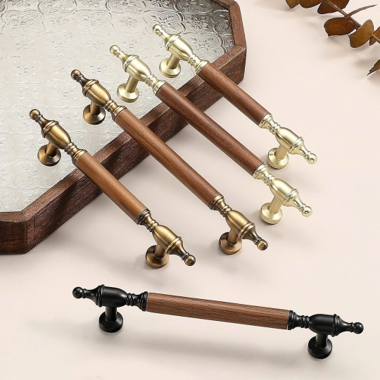 Tay nắm Dạng Đũa mã 5137 - Kết Hợp Gỗ Walnut và  Hợp Kim