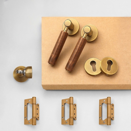 Khoá cửa Phân thể  Đồng Thau Kết hợp Tay cầm Gỗ Walnut -  Mã 72F2122