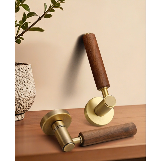 Khoá cửa Phân thể  Đồng Thau Kết hợp Tay cầm Gỗ Walnut -  Mã 72F2122