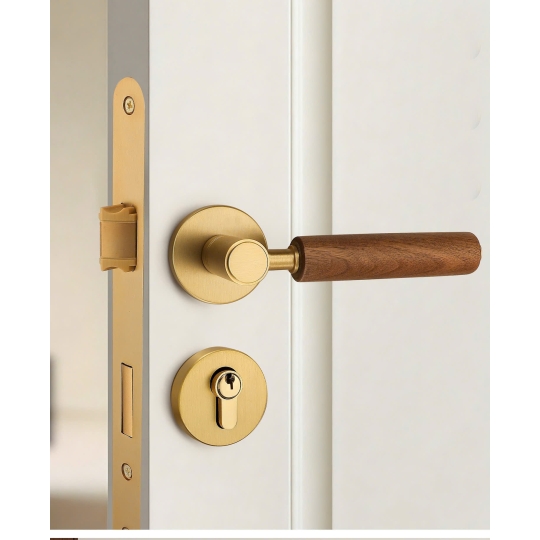 Khoá cửa Phân thể  Đồng Thau Kết hợp Tay cầm Gỗ Walnut -  Mã 72F2122