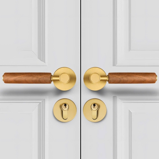 Khoá cửa Phân thể  Đồng Thau Kết hợp Tay cầm Gỗ Walnut -  Mã 72F2122