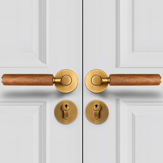 Khoá cửa Phân thể  Đồng Thau Kết hợp Tay cầm Gỗ Walnut -  Mã 72F2122