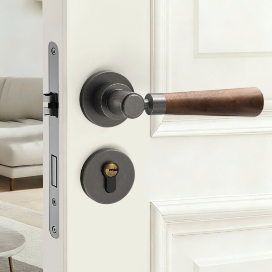 Khoá cửa Phân thể Kết hợp Tay cầm Gỗ Walnut -  Mã 72F051