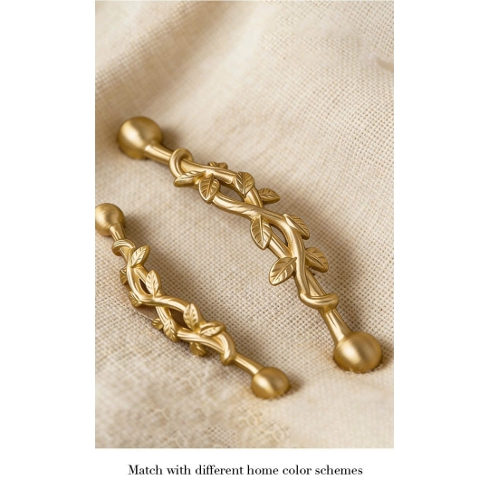 Tay nắm Đồng thau Cành lá  - Màu Đồng Vàng