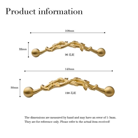 Tay nắm Đồng thau Cành lá  - Màu Đồng Vàng