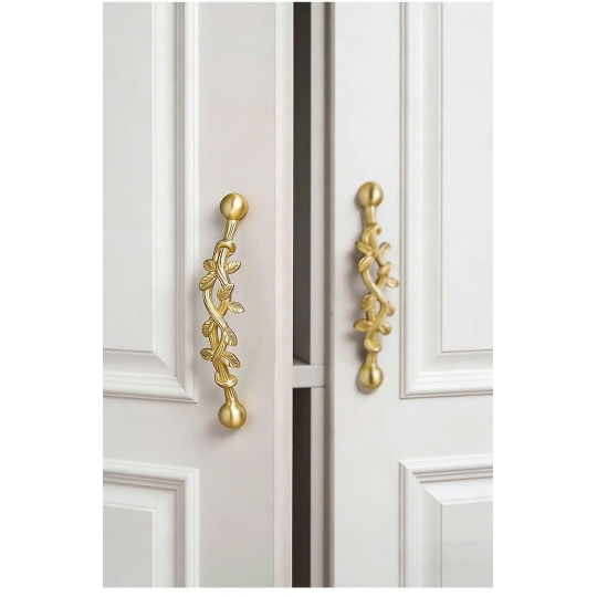 Tay nắm Đồng thau Cành lá  - Màu Đồng Vàng