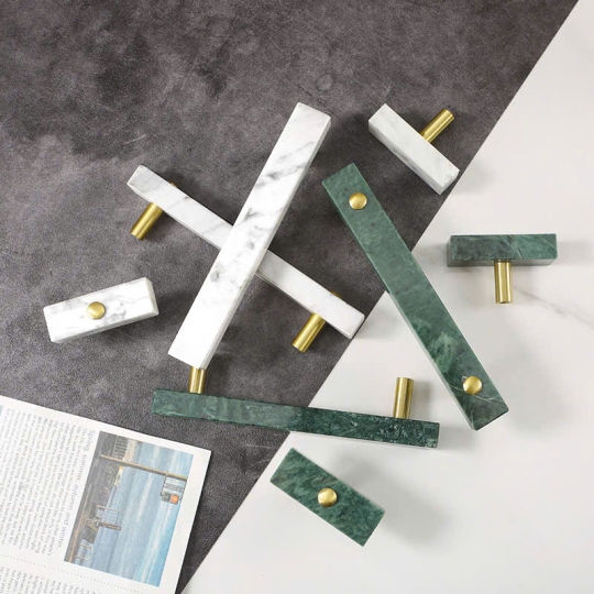 Tay nắm Đồng thau Kết Hợp đá Cẩm thạch Màu Xanh - Dạng Thanh Vuông