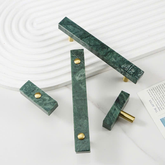 Tay nắm Đồng thau Kết Hợp đá Cẩm thạch Màu Xanh - Dạng Thanh Vuông