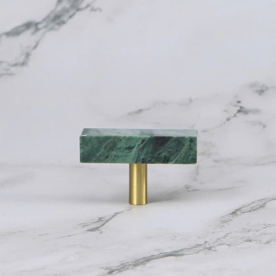 Tay nắm Đồng thau Kết Hợp đá Cẩm thạch Màu Xanh - Dạng Thanh Vuông