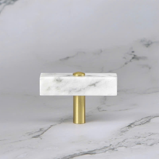 Tay nắm Đồng thau Kết Hợp đá Cẩm thạch MàuTrắng  - Dạng Thanh Vuông 