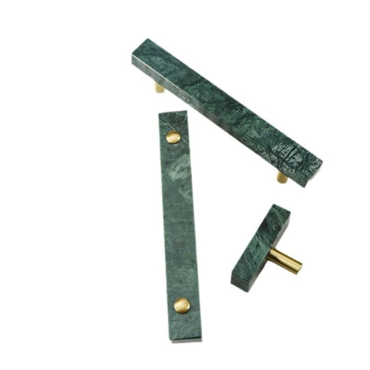 Tay nắm Đồng thau Kết Hợp đá Cẩm thạch Màu Xanh - Dạng Thanh Vuông