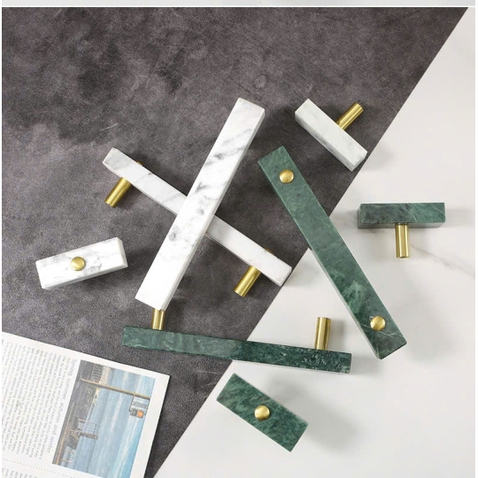 Tay nắm Đồng thau Kết Hợp đá Cẩm thạch Màu Xanh - Dạng Thanh Vuông