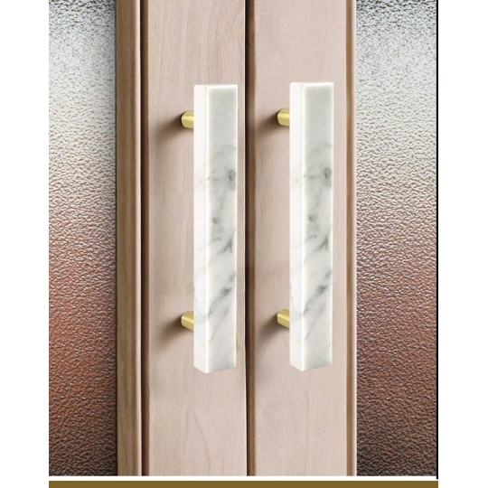 Tay nắm Đồng thau Kết Hợp đá Cẩm thạch MàuTrắng  - Dạng Thanh Vuông 