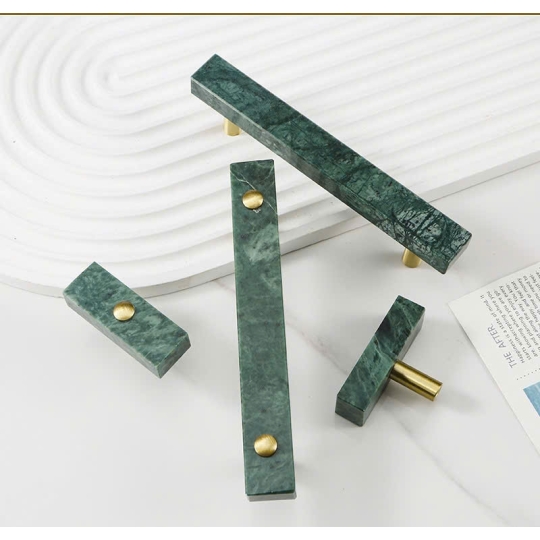 Tay nắm Đồng thau Kết Hợp đá Cẩm thạch Màu Xanh - Dạng Thanh Vuông