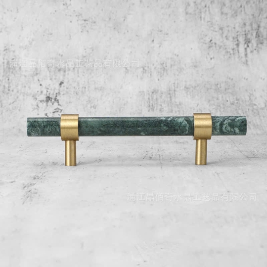 Tay nắm Đồng thau Kết Hợp đá Cẩm thạch Màu Xanh  - Dạng Thanh tròn 