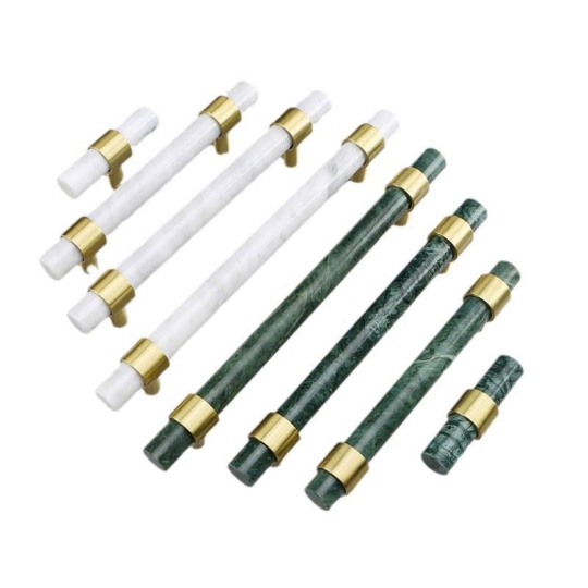 Tay nắm Đồng thau Kết Hợp đá Cẩm thạch Màu Trắng  - Dạng Thanh tròn 