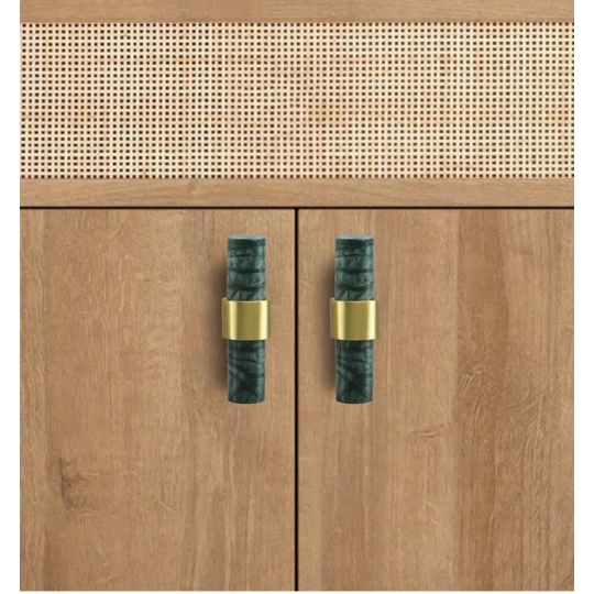 Tay nắm Đồng thau Kết Hợp đá Cẩm thạch Màu Xanh  - Dạng Thanh tròn 