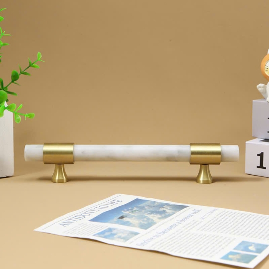 Tay nắm Đồng thau Kết Hợp đá Cẩm thạch   - Dạng Thanh tròn  + Đế Đồng Thau dạng Vát