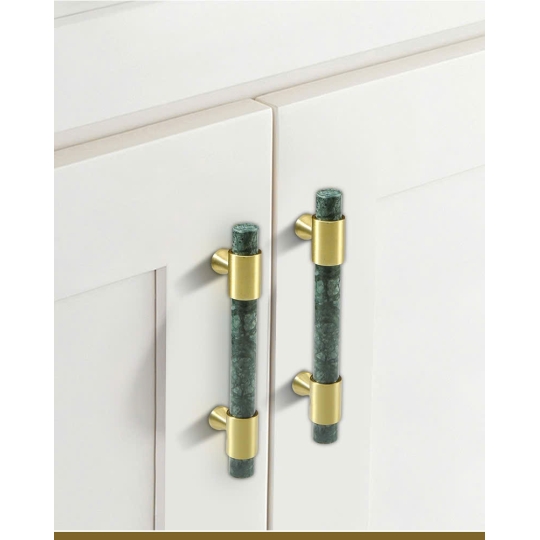 Tay nắm Đồng thau Kết Hợp đá Cẩm thạch   - Dạng Thanh tròn  + Đế Đồng Thau dạng Vát