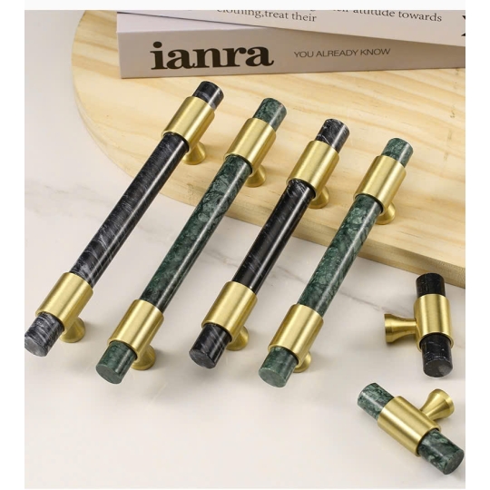 Tay nắm Đồng thau Kết Hợp đá Cẩm thạch   - Dạng Thanh tròn  + Đế Đồng Thau dạng Vát