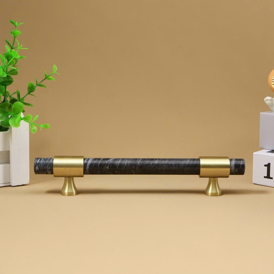 Tay nắm Đồng thau Kết Hợp đá Cẩm thạch   - Dạng Thanh tròn  + Đế Đồng Thau dạng Vát