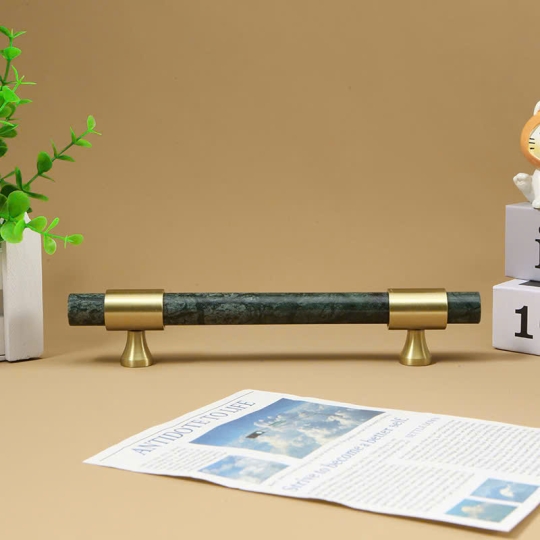 Tay nắm Đồng thau Kết Hợp đá Cẩm thạch   - Dạng Thanh tròn  + Đế Đồng Thau dạng Vát