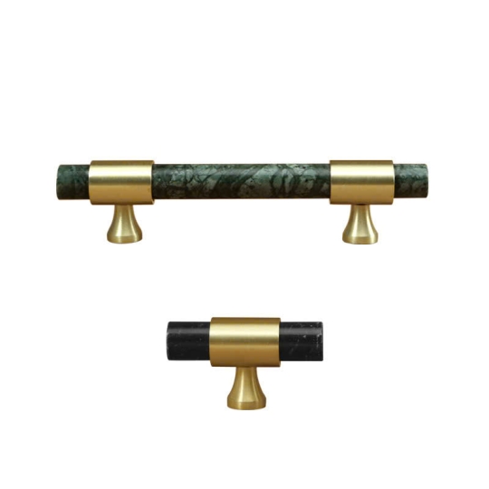 Tay nắm Đồng thau Kết Hợp đá Cẩm thạch   - Dạng Thanh tròn  + Đế Đồng Thau dạng Vát