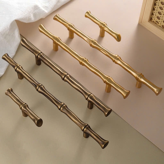 Tay nắm Tủ dạng Thân Trúc  Bằng Đồng Thau Cao Cấp- Màu Vàng 