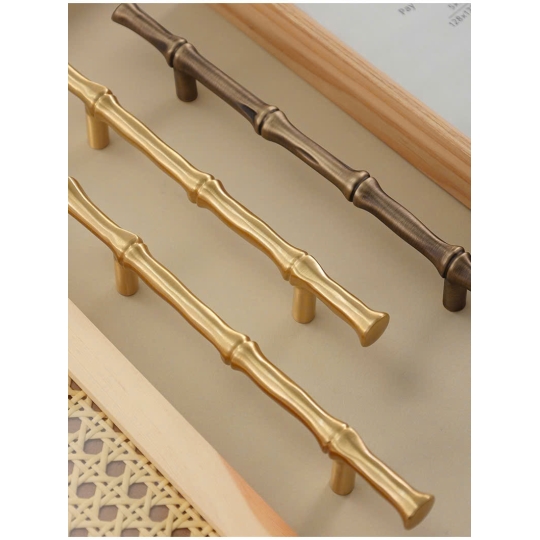 Tay nắm Tủ dạng Thân Trúc  Bằng Đồng Thau Cao Cấp- Màu Vàng 