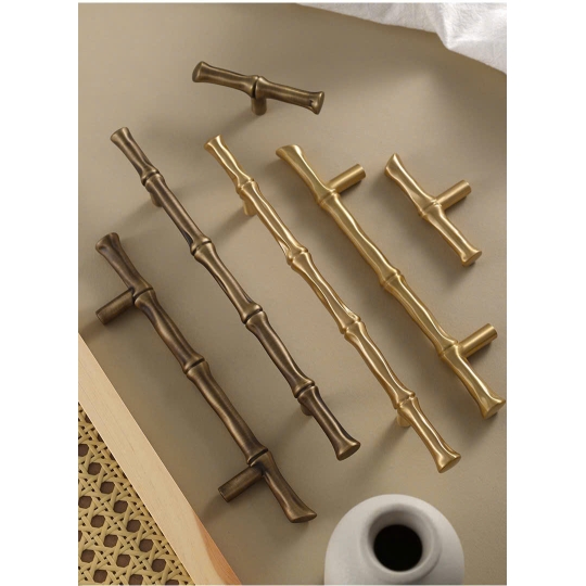 Tay nắm Tủ dạng Thân Trúc  Bằng Đồng Thau Cao Cấp- Màu Đồng Pháp